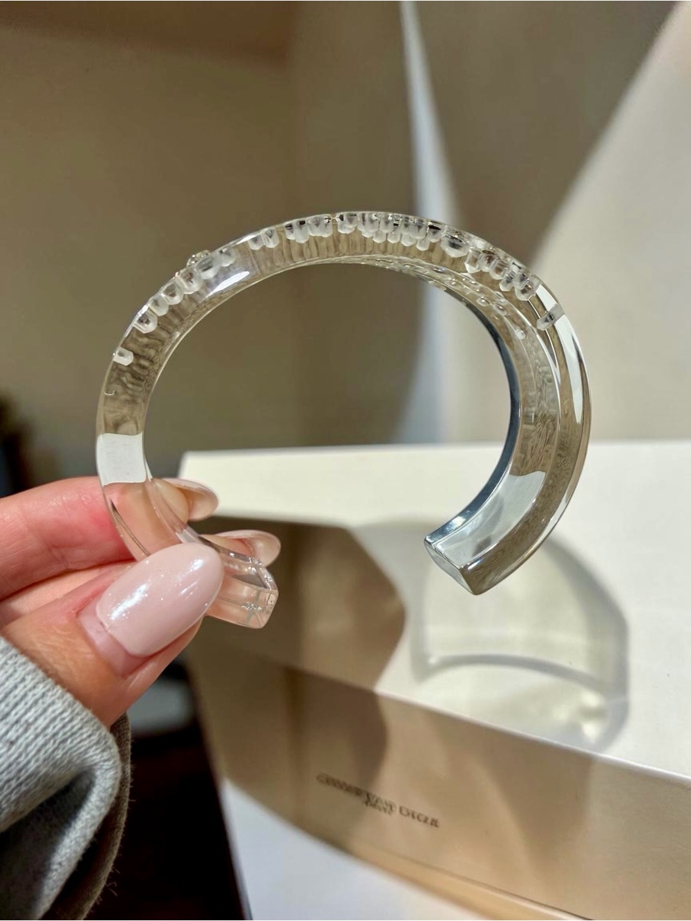 Christian Dior Clear Lucite Rhinestone Bangle Bracelet - Picture 3 of 6